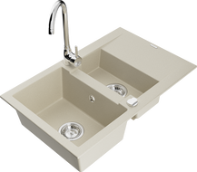 Mexen Gaspar fregadero de granito de 1,5 cámaras con escurridor y grifo de cocina Telma, beige - 6507-69-670200-00