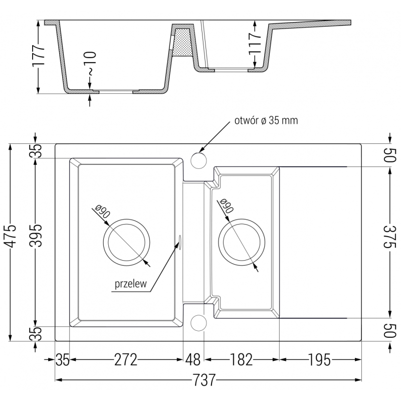 Mexen Gaspar fregadero de granito de 1,5 senos con escurridor y grifo de cocina Telma, beige - 6507-69-670200-50