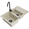 Mexen Gaspar fregadero de granito de 1,5 senos con escurridor y grifo de cocina Telma, beige - 6507-69-670200-70