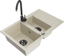 Mexen Gaspar fregadero de granito 1,5 cubetas con escurridor y grifo de cocina Telma, beige - 6507-69-670200-70
