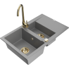Mexen Gaspar évier en granit 1,5 bac avec égouttoir et robinet de cuisine Telma, gris - 6507-71-670200-50