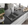 Mexen Gaspar 1.5-bowl granite sink with drainer and Telma kitchen tap, grey - 6507-71-670200-70