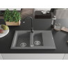 Mexen Gaspar évier en granit 1,5 bac avec égouttoir et robinet de cuisine Telma, gris - 6507-71-670200-70