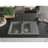 Mexen Gaspar Granitspüle 1,5-kammerig mit Abtropffläche und Küchenarmatur Telma, grau - 6507-71-670200-70