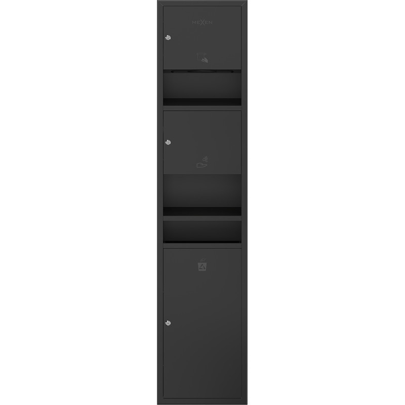 Mexen Linox contenedor empotrado para toallas de papel con secador de manos y cubo, negro mate - 70K001-70