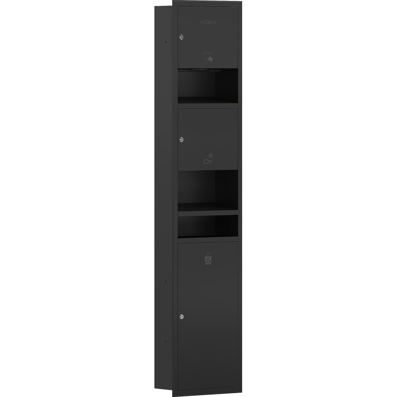 Mexen Linox contenedor empotrado para toallas de papel con secador de manos y cubo, negro mate - 70K001-70