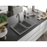 Mexen Gaspar évier en granit 1,5 bac avec égouttoir et robinet de cuisine Telma, gris - 6507-71-670200-70-B
