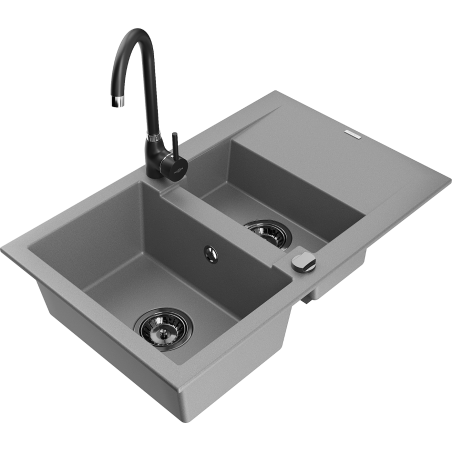 Mexen Gaspar granit-ëmwäsch 1,5-chamber mat drip tray an Kichenhahn Telma, gro - 6507-71-670200-70-B