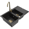 Mexen Gaspar fregadero de granito 1,5 cubetas con escurridor y grifo de cocina Telma, negro/plata - 6507-73-670200-50