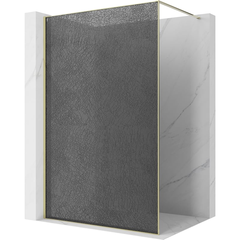 Mexen Kioto Walk-in-Duschwand 140 x 200 cm, Crackle-Grafit 12 mm, Gold - 800-140-101-50-44-X