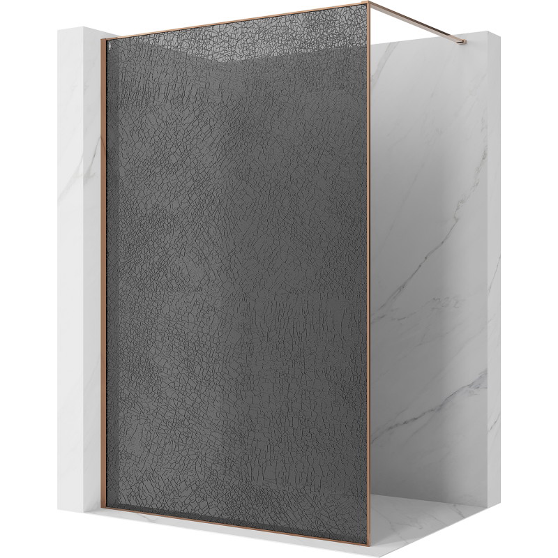 Mexen Kioto Διάφανη οθόνη ντους Walk-in 150 x 200 cm, crackle γραφίτης 12 mm, ροζ χρυσό