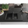 Mexen Gaspar Granitspüle 1,5-Becken mit Abtropffläche und Küchenarmatur Telma, schwarz/silber - 6507-73-670200-70-B