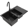 Mexen Gaspar lavello in granito 1,5 vasche con scolapiatti e rubinetto da cucina Telma, nero/argento - 6507-73-670200-70-B