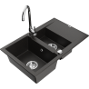 Mexen Gaspar fregadero de granito 1,5 tazones con escurridor y grifo de cocina Telma, negro/dorado - 6507-75-670200-00