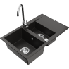 Mexen Gaspar granitno pomivalno korito 1,5-komorno z odcejalnikom in kuhinjsko pipo Telma, črno/zlato - 6507-75-670200-00