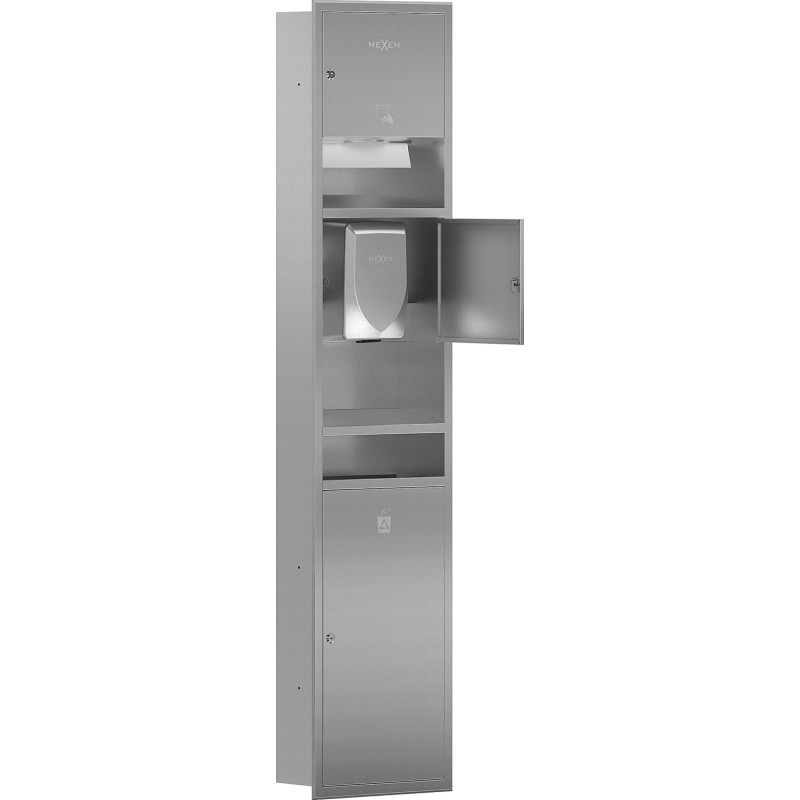 Mexen Linox inbyggd pappershanddukshållare med handtork och papperskorg, inox - 70K001-01