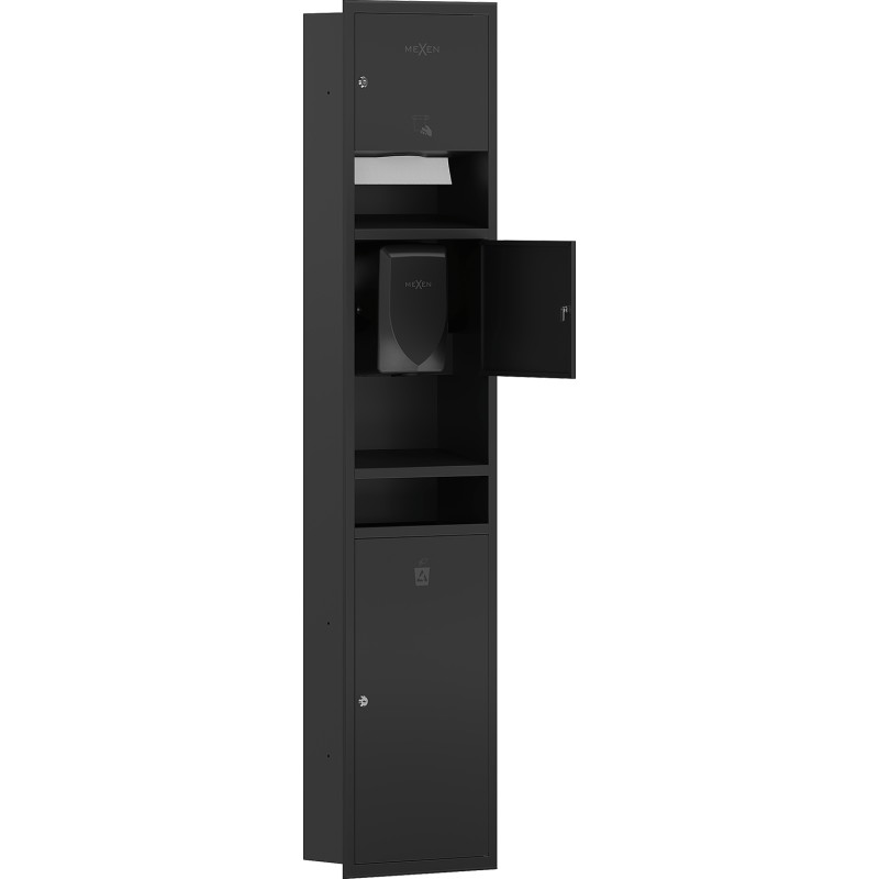 Mexen Linox contenedor empotrado para toallas de papel con secador de manos y cubo, negro mate - 70K001-70