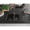 Mexen Gaspar Granitspüle 1,5-beckig mit Abtropffläche und Küchenarmatur Telma, schwarz/gold - 6507-75-670200-50-B
