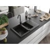 Mexen Gaspar Granitspüle 1,5-Becken mit Abtropffläche und Küchenarmatur Telma, schwarz/gold - 6507-75-670200-70-B