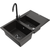 Mexen Gaspar granite sink 1.5-bowl with drainer and Telma kitchen tap, black/gold - 6507-75-670200-70-B