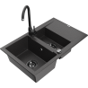 Mexen Gaspar granite sink with 1.5 bowls, drainer, and Telma kitchen tap, black speckled - 6507-76-670200-70-B