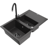 Mexen Gaspar lava-loiça de granito 1,5-bacias com escorredor e torneira de cozinha Telma, preto salpicado - 6507-76-670200-70-B