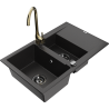 Mexen Gaspar granite sink 1.5-bowl with drainer and Telma kitchen tap, black - 6507-77-670200-50-B