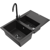 Mexen Gaspar lavello in granito 1,5 vasca con scolapiatti e rubinetto da cucina Telma, nero - 6507-77-670200-70-B