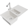 Mexen Matias granite sink 1.5-bowl with drainer and Duero kitchen tap, white - 6502-20-671600-00