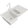 Mexen Matias 1.5-bowl granite kitchen sink with drainer and Duero tap, white - 6502-20-671600-20