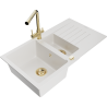 Mexen Matias granite sink 1.5-bowl with drainer and Duero kitchen tap, white - 6502-20-671600-50
