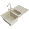 Mexen Matias granite sink 1.5-bowl with drainer and Duero kitchen tap, beige - 6502-69-671600-69