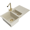 Mexen Matias fregadero de granito 1,5 cuencas con escurridor y grifo de cocina Duero, beige - 6502-69-671600-50