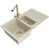 Mexen Matias lavello in granito da 1,5 vasche con scolapiatti e rubinetto da cucina Duero, beige - 6502-69-671600-50