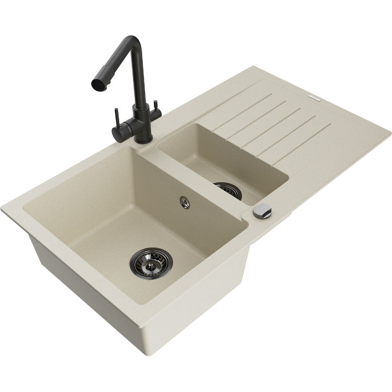 Mexen Matias granitdiskho 1,5-fack med avrinningsyta och köksblandare Duero, beige - 6502-69-671600-70