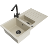 Mexen Matias granitische spoelbak 1,5-baks met afdruipgedeelte en keukenmengkraan Duero, beige - 6502-69-671600-70