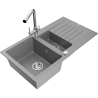 Mexen Matias évier en granit 1,5 bac avec égouttoir et robinet de cuisine Duero, gris - 6502-71-671600-00