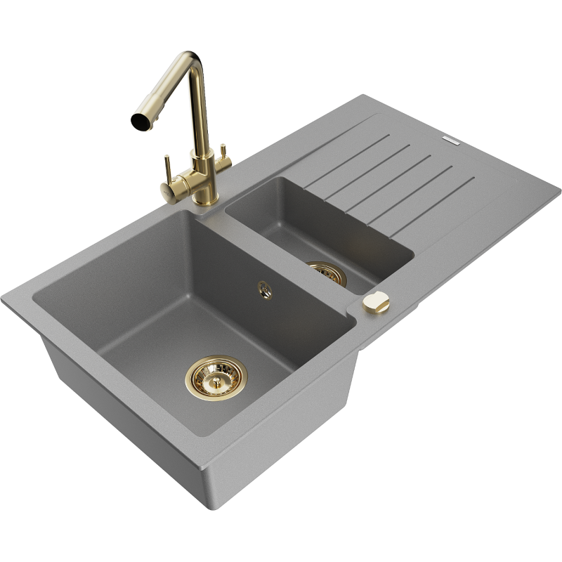 Mexen Matias Graniittinen 1,5-allainen keittiöallas valutustasolla ja keittiöhanalla Duero, harmaa - 6502-71-671600-50