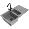 Mexen Matias fregadero de granito de 1,5 senos con escurridor y grifo de cocina Duero, gris - 6502-71-671600-70-B