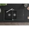 Mexen Matias Granitspüle 1,5-Kammer mit Abtropffläche und Küchenarmatur Duero, schwarz/silber Metallic - 6502-73-671600-00