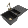 Mexen Matias granite sink 1.5-bowl with drainer and Duero kitchen tap, black/silver metallic- 6502-73-671600-50
