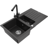 Mexen Matias fregadero de granito de 1,5 senos con escurridor y grifo de cocina Duero, negro/plata metálica- 6502-73-671600-70