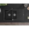 Mexen Matias granitische spoelbak 1,5-kamer met afdruiprek en keukenmengkraan Duero, zwart/zilver metallic - 6502-73-671600-70
