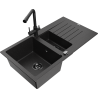 Mexen Matias fregadero de granito de 1,5 senos con escurridor y grifo de cocina Duero, negro/plata - 6502-73-671600-70-B