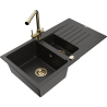 Mexen Matias fregadero de granito 1,5 cámaras con escurridor y grifo de cocina Duero, negro/oro metalizado - 6502-75-671600-50