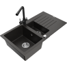Mexen Matias fregadero de granito de 1,5 senos con escurridor y grifo de cocina Duero, negro/oro metálico - 6502-75-671600-70
