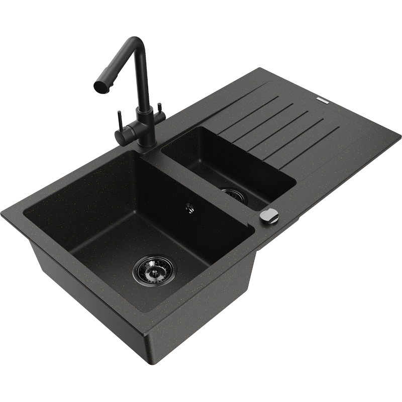 Mexen Matias νεροχύτης γρανίτης 1,5-θαλάμων με αποστραγγιστήρα και μπαταρία