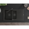 Mexen Matias fregadero de granito de 1,5 tazones con escurridor y grifo de cocina Duero, negro/dorado - 6502-75-671600-70-B