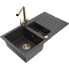 Mexen Matias granite sink 1.5-bowl with draining board and Duero kitchen tap, speckled black - 6502-76-671600-50