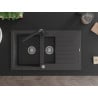 Mexen Matias fregadero de granito de 1,5 senos con escurridor y grifo de cocina Duero, negro moteado - 6502-76-671600-70